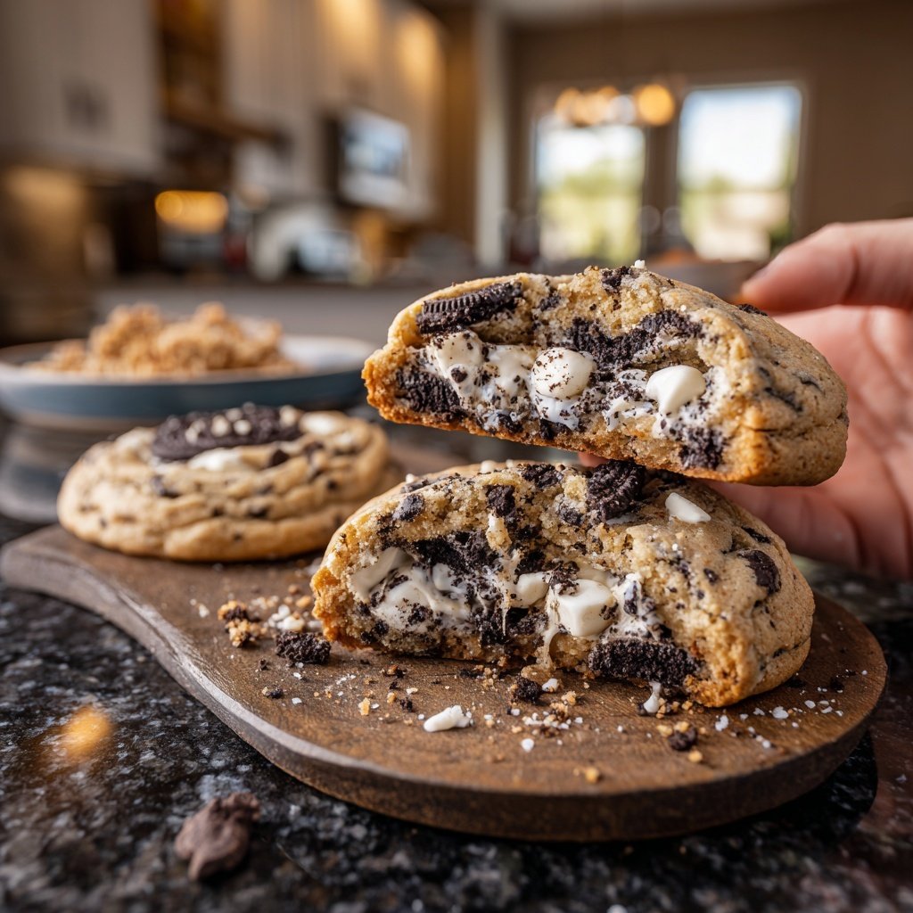Thick Oreo Stuffed White Chocolate Chip Cookies
