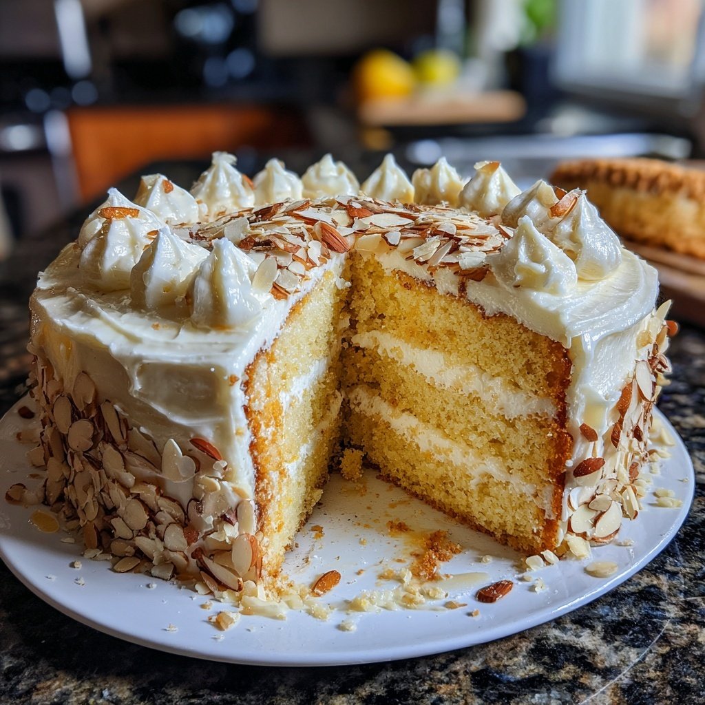 Vanilla Almond Layer Cake with Whipped Frosting