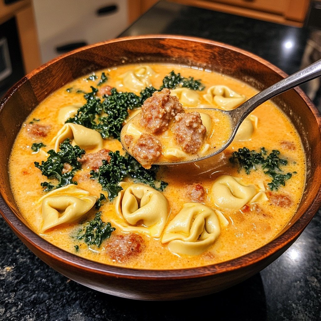Creamy Sausage & Kale Tortellini Soup