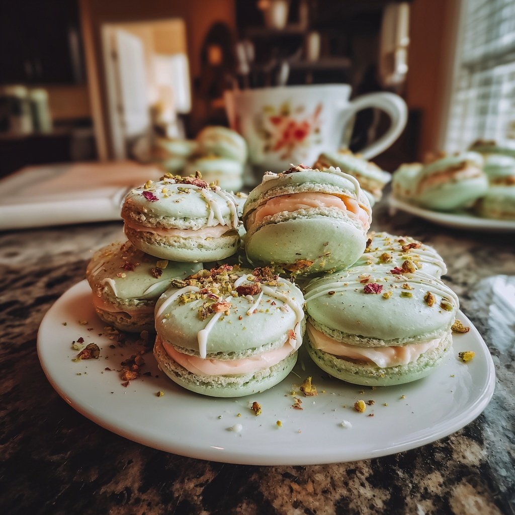Rose and Pistachio Macarons