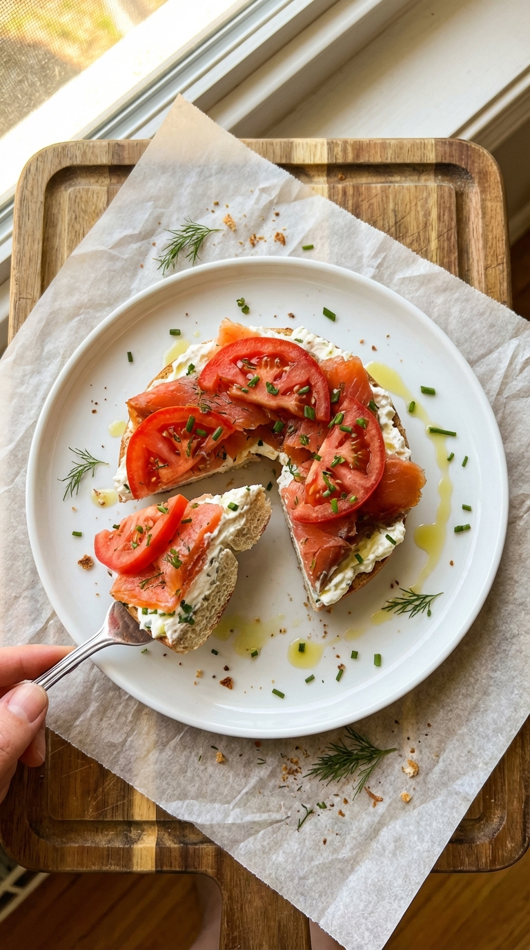 Smoked Salmon and Cream Cottage Cheese Bagel