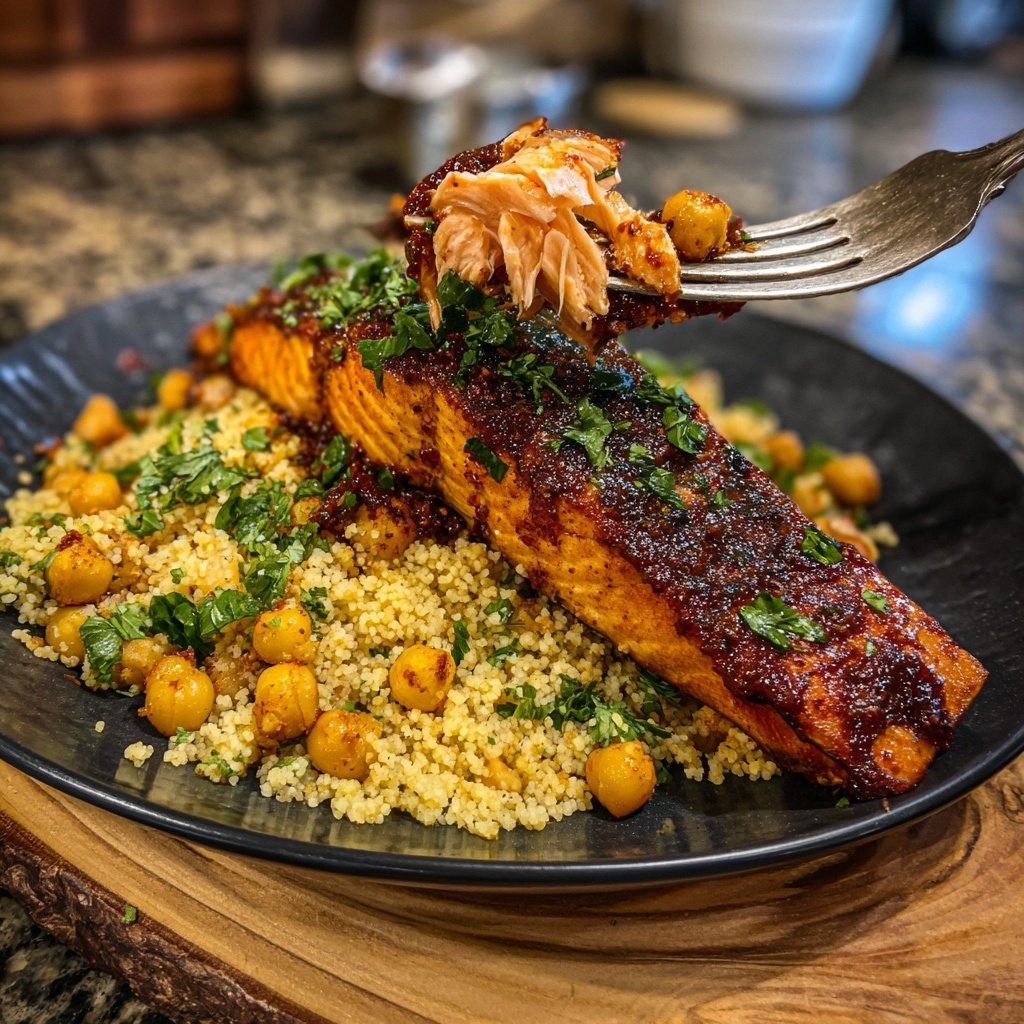 Harissa Roast Salmon Chickpea Couscous