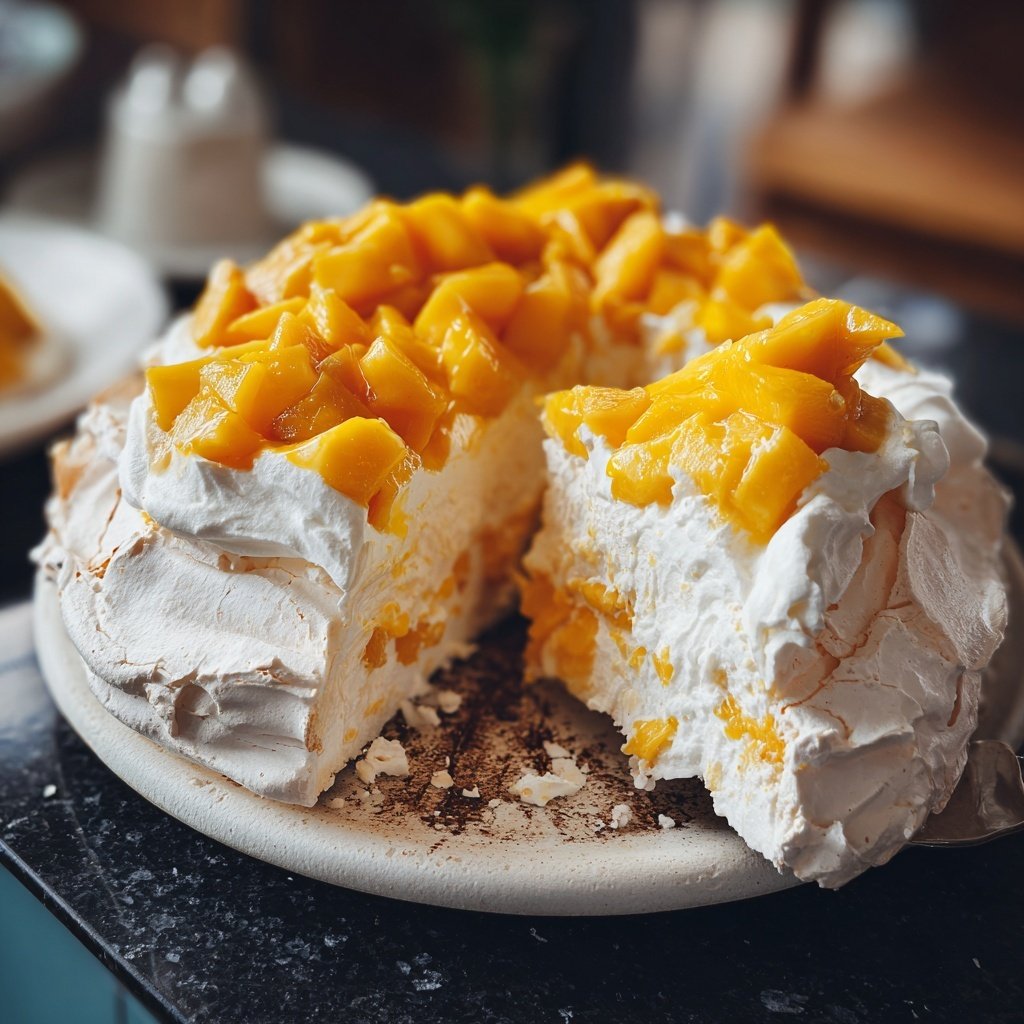 Mango Pavlova with Whipped Cream